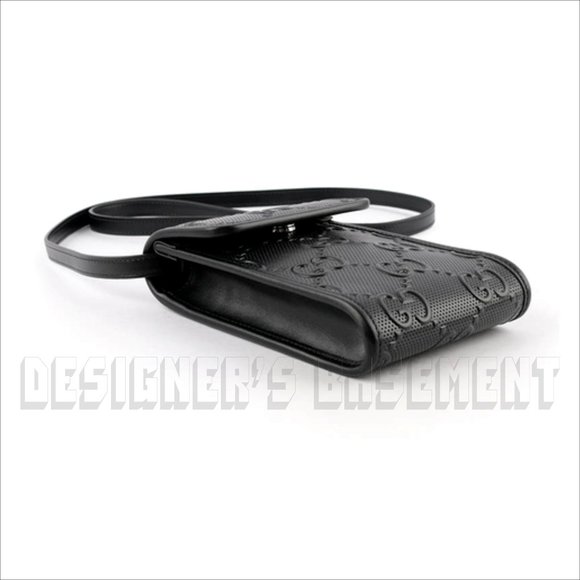 GUCCI black GG TENNIS smooth Perforated GUCCISSIMA Leather CrossBody PHONE bag🎁 - Picture 7 of 11